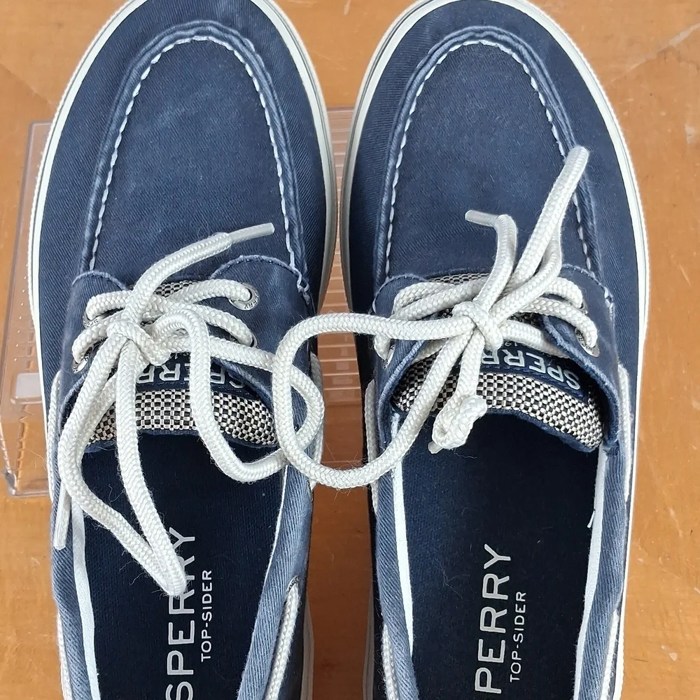 Sperry Top-Sider Memory Foam Canvas Blue & White Mens 8 Casual Preppy Boat Shoes
